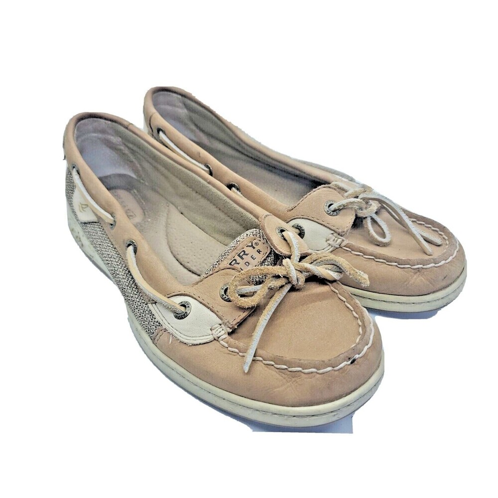 Womens Sperry Top Slider Sz 8.5  Leather Boat Shoe Cushioned Foot Bed Brown